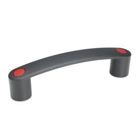 EN 628 Technopolymer Plastic Bridge Handles, with Counterbored Mounting Holes or Tapped Inserts, Ergostyle® Color of the cover cap: DRT - Red, RAL 3000, matte finish