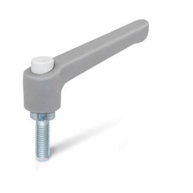 WN 303.2 Plastic Adjustable Levers, with Push Button, Threaded Stud Type, with Zinc Plated Steel Components Lever color: GS - Gray, RAL 7035, textured finish<br />Push button color: G - Gray, RAL 7035