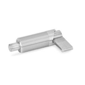 GN 612 Stainless Steel Cam Action Indexing Plungers, Lock-Out Type: A - Without plastic sleeve, without lock nut<br />Material: NI - Stainless steel
