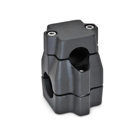 GN 135 Aluminum Two-Way Connector Clamps, Multi-Part Assembly, Unequal Bore Dimensions Finish: SW - Black, RAL 9005, textured finish
