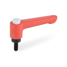 GN 304 Zinc Die-Cast Straight Adjustable Levers, with Push Button, Threaded Stud Type, with Steel Components Lever color: RS - Red, RAL 3000, textured finish<br />Push button color: G - Gray, RAL 7035