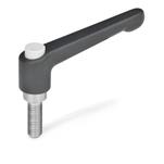 Zinc Die-Cast Adjustable Levers, with Push Button, Threaded Stud Type, with Stainless Steel Components