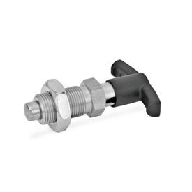 GN 817.4 Stainless Steel Indexing Plungers, Lock-Out and Non Lock-Out, with T-Handle Material: NI - Stainless steel<br />Type: CK - Lock-out, with lock nut