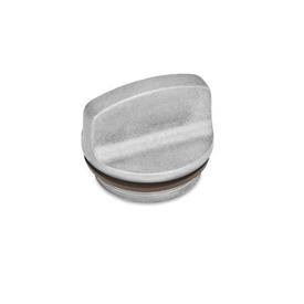GN 442 Tapones roscados de aluminio, con agarradera, resistente hasta 392 °F Identificación núm.: 1 - Sin perforación para ventilación<br />Color: BL - Liso, acabado pulido