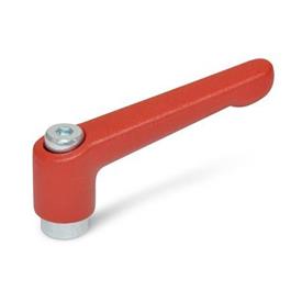 GN 300.2 Zinc Die-Cast Adjustable Levers, Tapped Type, with Zinc Plated Steel Components Color (Finish): RS - Red, RAL 3000, textured finish