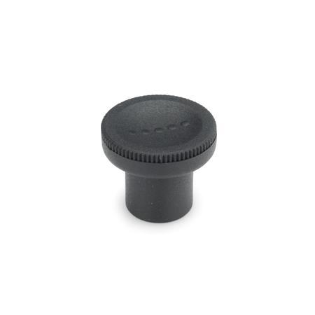 EN 676 Technopolymer Plastic Knurled Knobs, with Brass Tapped Insert, Ergostyle® Color: SG - Black-gray, RAL 7021, matte finish