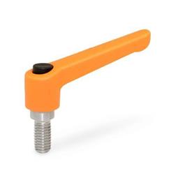 WN 303.1 Nylon Plastic Adjustable Levers with Push Button, Threaded Stud Type, with Stainless Steel Components Lever color: OS - Orange, RAL 2004, textured finish<br />Push button color: S - Black, RAL 9005