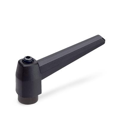 EN 500 Technopolymer Plastic Adjustable Levers, Tapped Type, with Steel Components Color: SW - Black, RAL 9005, matte finish