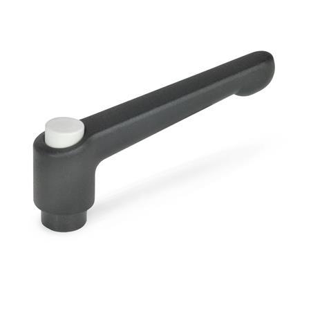 Adjustable Levers GN 303: Zinc Die-Cast, Tapped or Plain Bore Type, with Blackened Steel Components, with Push Button