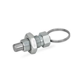 GN 717 Steel Indexing Plungers, Non Lock-Out, with Pull Ring / with Wire Loop Type: AK - With pull ring, with lock nut