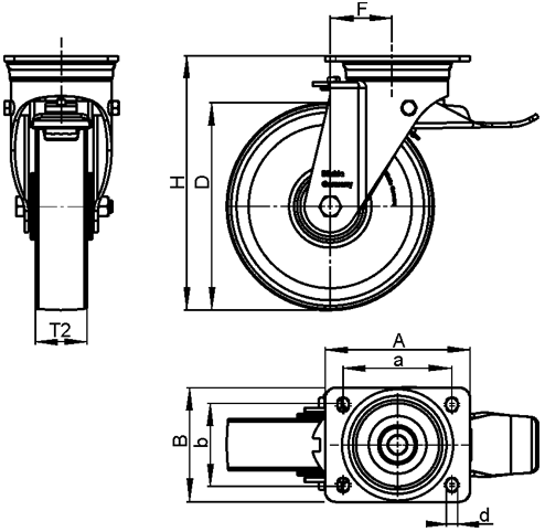  LS-GSPO Steel Heavy Duty Cast Iron Nylon Wheel Swivel Casters, with Plate Mounting, Welded Construction Series sketch