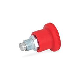 GN 822 Steel / Stainless Steel Mini Indexing Plungers, Lock-Out and Non Lock-Out, with Hidden Lock Mechanism, with Red Knob Material: ST - Steel<br />Type: C - Lock-out<br />Color: RT - Red, RAL 3000
