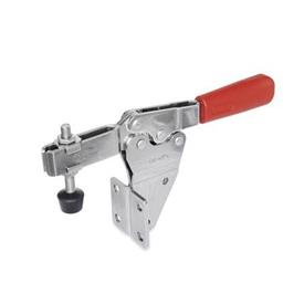 GN 820.2 Stainless Steel Horizontal Acting Toggle Clamps, with Vertical Mounting Base Material: NI - Stainless steel<br />Type: MFC - U-bar version, with two flanged washers and GN 708.1 spindle assembly