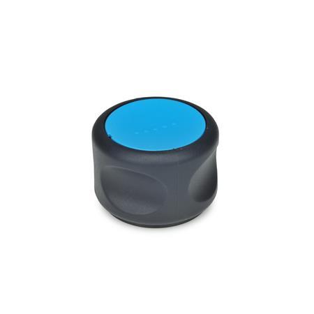 EN 624 Perillas de agarre suave, de plástico tecnopolímero, con inserto roscado de acero, Ergostyle®, Softline Color del tapón: DBL - Azul, RAL 5024, acabado mate