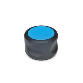 EN 624 Technopolymer Plastic Soft Grip Knobs, with Steel Tapped Insert, Ergostyle®, Softline Color of the cap: DBL - Blue, RAL 5024, matte finish