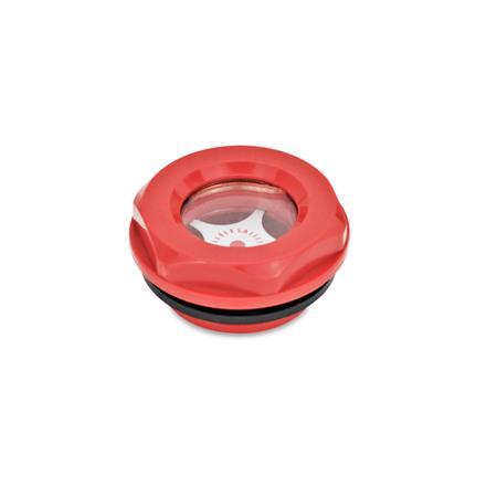 EN 543.2 Mirillas de líquido, de plástico Tipo: A - Con chapilla de contraste
Color: RT - Rojo
