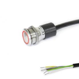 GN 3310 Interruptores con botón pulsador de acero inoxidable, con luz LED Luz: RG - Rojo / verde (bicolor)<br />Tipo de conexión: K - Cable de PUR