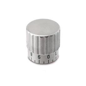 GN 436.1 Stainless Steel Knurled Control Knobs, with Extended Hub for Graduation Scale Type: S - With standard scale 0...9, 20 graduations