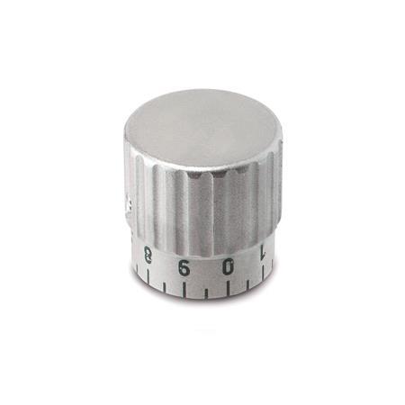 GN 436.1 Stainless Steel Knurled Control Knobs, with Extended Hub for Graduation Scale Type: S - With standard scale 0...9, 20 graduations