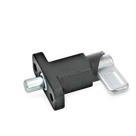 GN 722.2 Steel Square Cam Action Spring Latches, Lock-Out, with Mounting Flange, Right-Angled to the Latch Pin Type: B - Latch position parallel to mounting holes<br />Finish: SW - Black, RAL 9005, textured finish