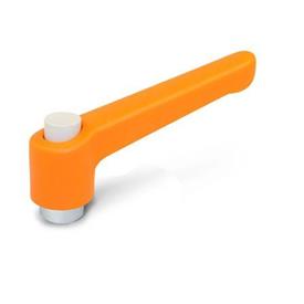 WN 303.2 Plastic Adjustable Levers with Push Button, Tapped Type, with Zinc Plated Steel Components Lever color: OS - Orange, RAL 2004, textured finish<br />Push button color: G - Gray, RAL 7035