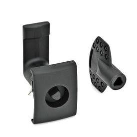 EN 115.5 Technopolymer Plastic Cam Latches, Operation with Socket Key, for Snap-Fit Mounting Type: DK - With triangular spindle<br />Finish: SW - Black, RAL 9005, textured finish<br />Identification no.: 2 - Latch housing with  rectangular stop
