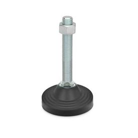 EN 246 Steel Leveling Feet, Plastic Base, Threaded Stud Type, without Mounting Holes Type: B - With nut, without rubber pad