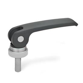 GN 927.4 Zinc Die-Cast Clamping Levers with Eccentrical Cam, Threaded Stud Type, with Stainless Steel Components Type: A - Plastic contact plate with setting nut<br />Color: B - Black, RAL 9005