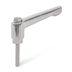 GN 300.6 Stainless Steel Adjustable Levers, Polished Finish, Threaded Stud Type Type: AS - With external hex