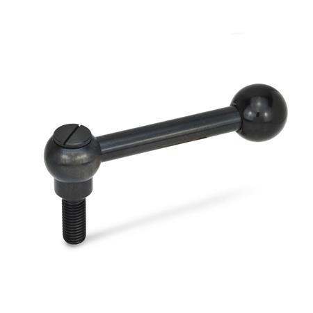 GN 6337.3 Steel Adjustable Ball Levers, Threaded Stud Type, Push to Disengage Type: M - Straight lever