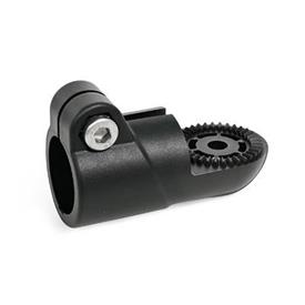EN 276.9 Conectores de abrazadera giratoria de plástico Tipo: AV - Con dentado externo<br />Color: SW - Negro, RAL 9005, acabado mate