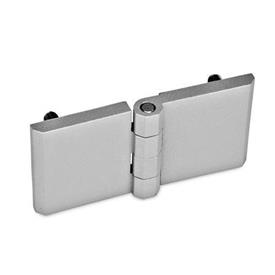 GN 237 Zinc Die-Cast Hinges with Extended Hinge Wing Material: ZD - Zinc die-cast<br />Type: C - 2x2 threaded studs<br />Finish: SR - Silver, RAL 9006, textured finish<br />Scharnierflügel: l3 = l4