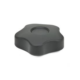 EN 5331 Technopolymer Plastic Five-Lobed Knobs, with Brass Square or Tapped Through Insert, Low Type Type: B - With cover cap