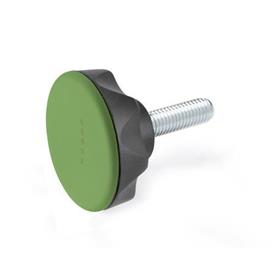 EN 636.4 Technopolymer Plastic Seven-Lobed Knobs, Ergostyle®, with Steel Threaded Stud Color: DGN - Green, RAL 6017, matte finish
