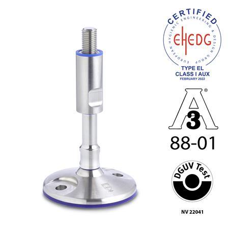 GN 20 Stainless Steel Leveling Feet, EHEDG / 3-A and DGUV Certified, with Mounting Holes, Hygienic Design 