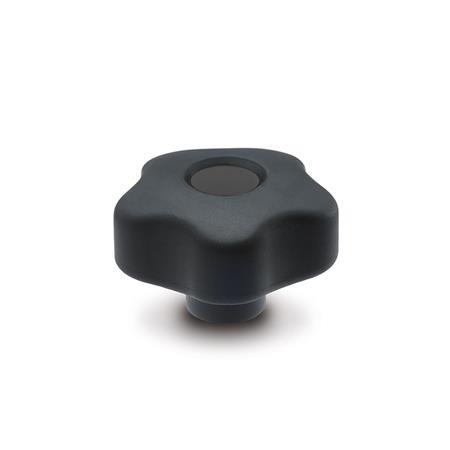 Perillas de cinco lóbulos EN 5337.6: Plástico, con inserto roscado de latón, con tapón negro, Softline