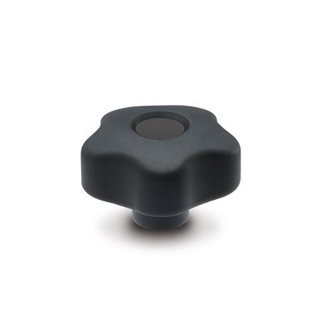 EN 5337.6 Technopolymer Plastic Five-Lobed Knobs, with Brass Tapped Insert, with Black Cap, Softline 