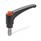 EN 603.1 Plastic Adjustable Levers, Threaded Stud Type, with Stainless Steel Components, with Push Button, Ergostyle® Color: DOR - Orange, RAL 2004, shiny finish