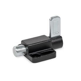 GN 722.6 Steel Indexing Plungers, Lock-Out, with Mounting Flange, with Latch Type: E - With latch, lock-out<br />Finish: SW - Black, RAL 9005, textured finish