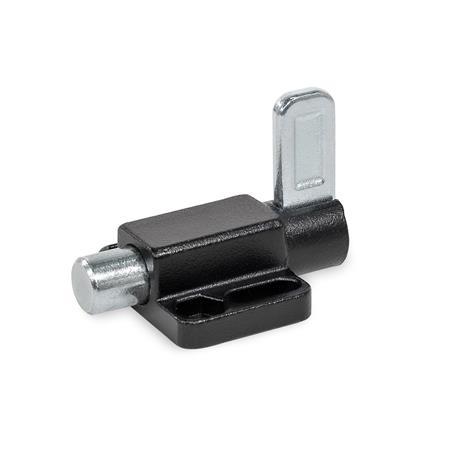 GN 722.6 Steel Indexing Plungers, Lock-Out, with Mounting Flange, with Latch Type: E - With latch, lock-out
Finish: SW - Black, RAL 9005, textured finish