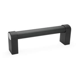 GN 334 Poignées tubulaires ovales aluminium, à supports de poignée en zinc moulé sous pression, montage par l'arrière Finition: SW - Noir, RAL 9005, finition texturée
