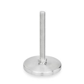 GN 21 Inch Thread, Stainless Steel Leveling Feet, Tapped Socket or Threaded Stud Type, with Turned Base, without Mounting Holes Type (Base): D0 - Fine turned, without rubber pad<br />Version (Stud / Socket): S - Without nut, external hex at the bottom