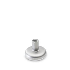 GN 31 Metric Thread, Stainless Steel Leveling Feet, Tapped Socket or Threaded Stud Type, with Rubber Pad Type (Base): B4 - Matte shot-blasted finish, rubber pad vulcanized, white<br />Version (Stud / Socket): X - External hex, tapped socket type