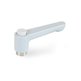 GN 304.1 Zinc Die-Cast Straight Adjustable Levers, with Push Button, Tapped or Plain Bore Type, with Stainless Steel Components Lever color: SR - Silver, RAL 9006, textured finish<br />Push button color: G - Gray, RAL 7035