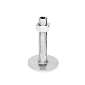 GN 41 Inch Thread, Stainless Steel Leveling Feet, Tapped Socket or Threaded Stud Type Type (Base): D0 - Without rubber pad / cap<br />Version (Stud / Socket): UK - With nut, internal hex at the top, wrench flat at the bottom