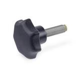 Technopolymer Plastic Star Knobs, with Stainless Steel Threaded Stud, with Brass or Plastic Tip