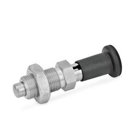 GN 817.2 Stainless Steel Indexing Plungers, Lock-Out and Non Lock-Out, with Extended Height Knob Material: NI - Stainless steel<br />Type: CK - Lock-out, with lock nut