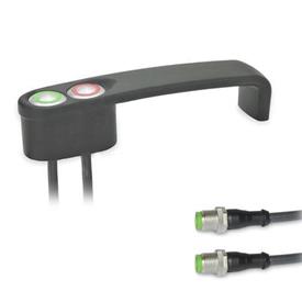 GN 422 Jaladeras en U para gabinete, con función de conmutación de potencia con conector de 5 clavijas Tipo: T2 - Con 2 botones<br />Acabado: SW - Negro, RAL 9005, acabado texturizado