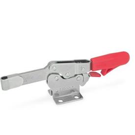 GN 820.3 Stainless Steel Horizontal Acting Toggle Clamps, with Safety Hook, with Horizontal Mounting Base Material: NI - Stainless steel<br />Type: OL - Solid bar version, with weldable clasp