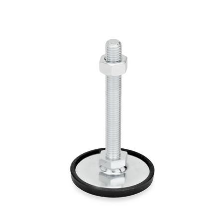 Winco 16N203MB5 Series GN 341.1 Stainless Steel Threaded Stud Type Leveling Feet for Sanitary Applications 203mm Height Inc 31-80-M16-200-B3-W Shot-Blast Finish With Black Rubber Pad J.W M16 x 2.0 Thread Size Metric Size 80mm Base Diameter 